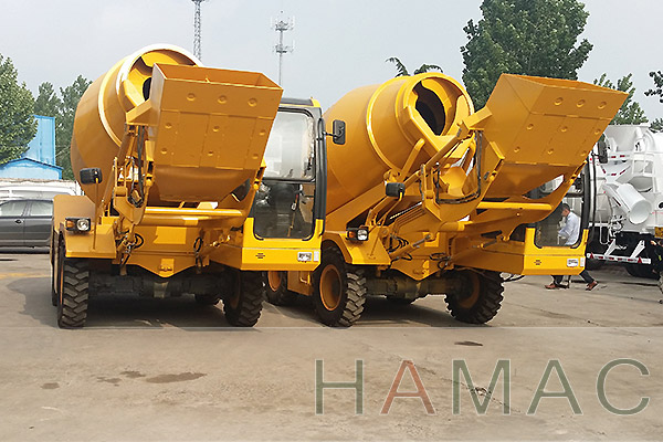 Self-loading mobile concrete mixer ready for delivery